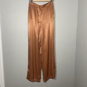 Zara Satin Wide Leg Pants in Warm Copper